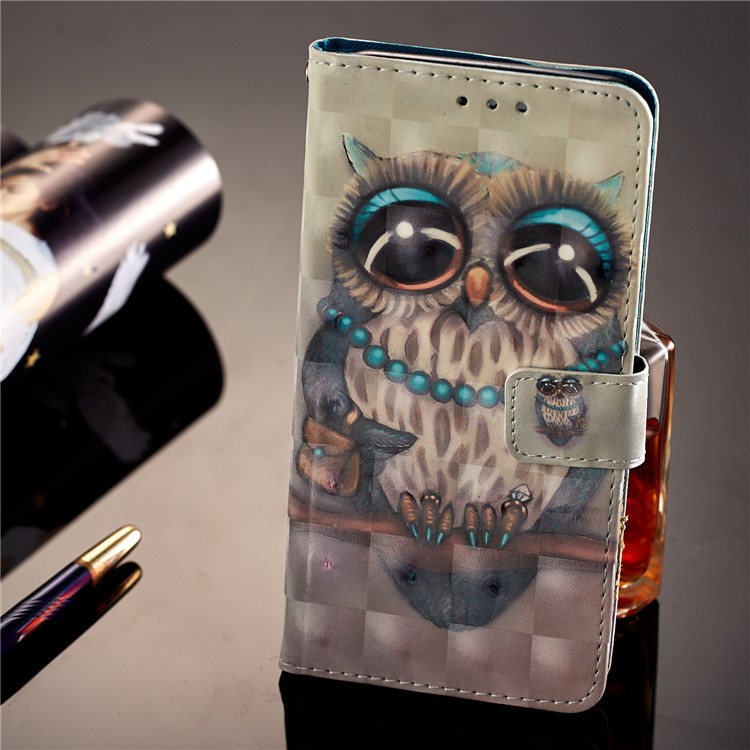 Light Spot Decor Pattern Printing Leather Wallet Stand Mobile Cover for Huawei Honor 7C / Enjoy 8 /Y7 Prime (2018) - Owl on the Branch-7