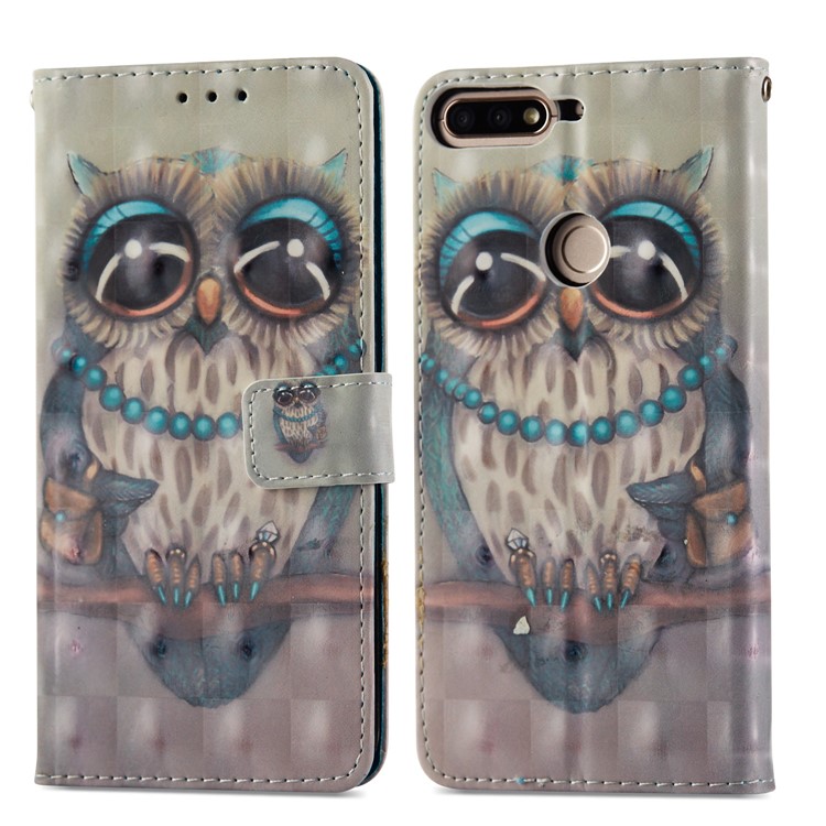 Light Spot Decor Pattern Printing Leather Wallet Stand Mobile Cover for Huawei Honor 7C / Enjoy 8 /Y7 Prime (2018) - Owl on the Branch-8