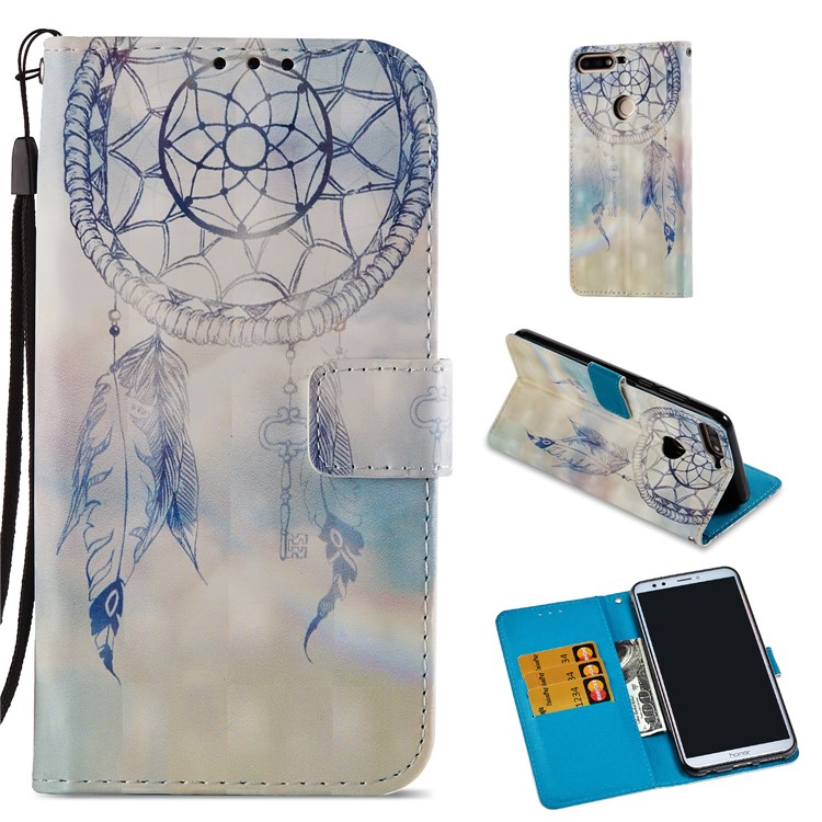 Light Spot Decor Pattern Printing Leather Wallet Stand Mobile Shell for Huawei Honor 7C / Enjoy 8 /Y7 Prime (2018) - Dream Catcher-1