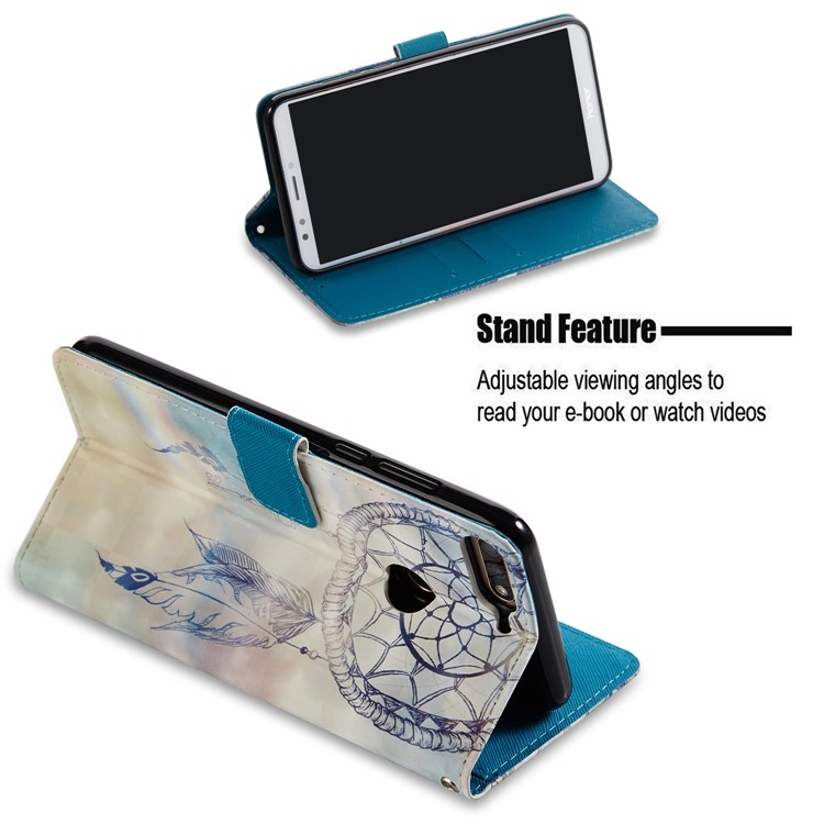 Light Spot Decor Pattern Printing Leather Wallet Stand Mobile Shell for Huawei Honor 7C / Enjoy 8 /Y7 Prime (2018) - Dream Catcher-3