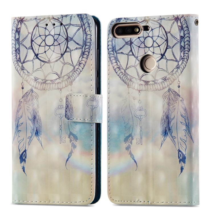 Light Spot Decor Pattern Printing Leather Wallet Stand Mobile Shell for Huawei Honor 7C / Enjoy 8 /Y7 Prime (2018) - Dream Catcher-8