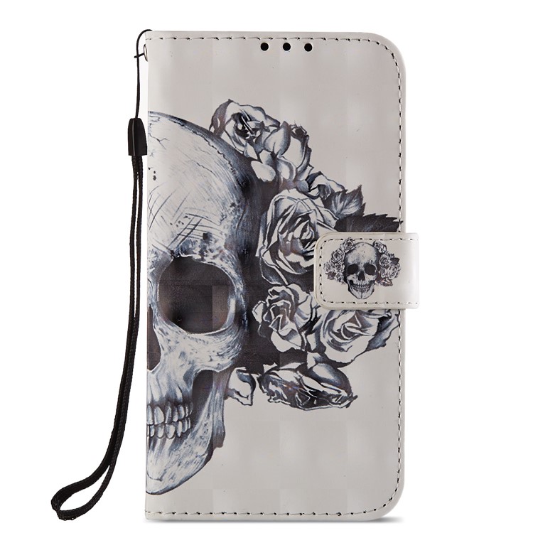 Light Spot Decor Pattern Printing Leather Protection Mobile Phone Case for Huawei Honor 7C / Enjoy 8 /Y7 Prime (2018) - Flowered Skull-2