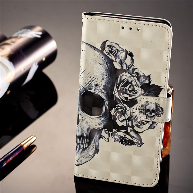 Light Spot Decor Pattern Printing Leather Protection Mobile Phone Case for Huawei Honor 7C / Enjoy 8 /Y7 Prime (2018) - Flowered Skull-7