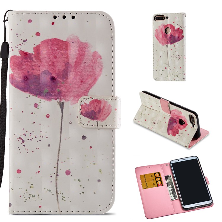 Light Spot Decor Pattern Printing Leather Protection Mobile Phone Cover for Huawei Honor 7C / Enjoy 8 /Y7 Prime (2018) - Flower-1