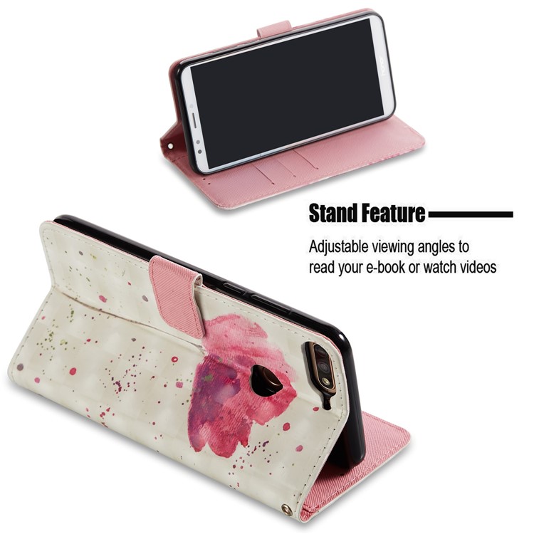 Light Spot Decor Pattern Printing Leather Protection Mobile Phone Cover for Huawei Honor 7C / Enjoy 8 /Y7 Prime (2018) - Flower-3