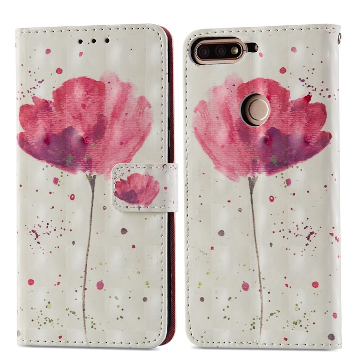 Light Spot Decor Pattern Printing Leather Protection Mobile Phone Cover for Huawei Honor 7C / Enjoy 8 /Y7 Prime (2018) - Flower-8