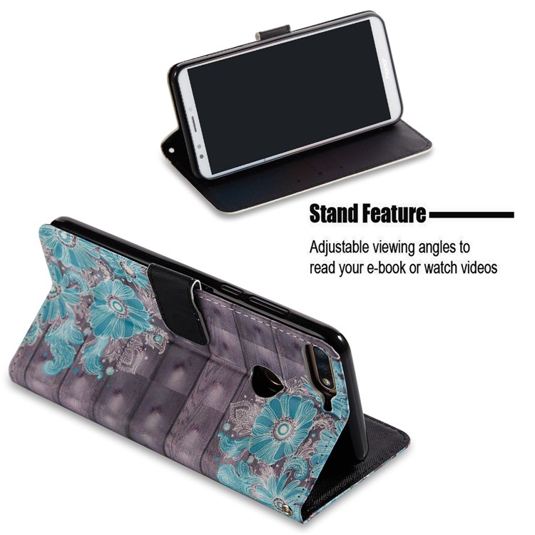 Light Spot Decor Pattern Printing Leather Protection Mobile Phone Shell for Huawei Honor 7C / Enjoy 8 /Y7 Prime (2018) - Blue Flower-3