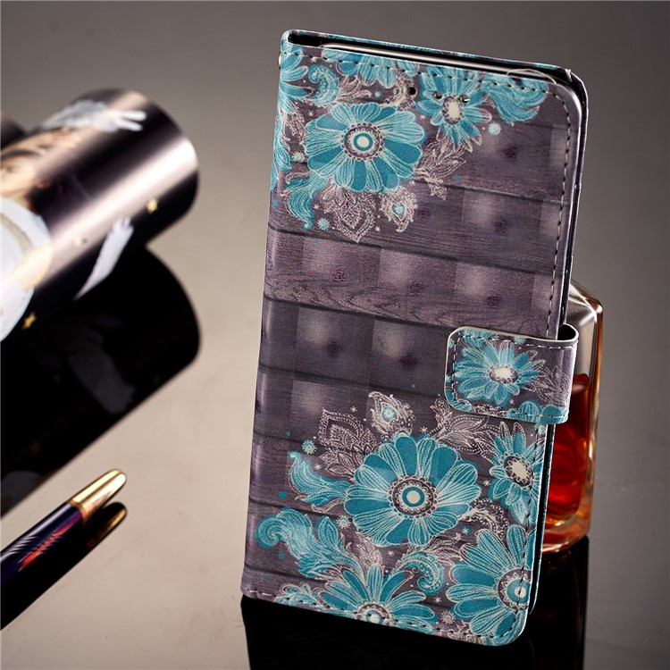 Light Spot Decor Pattern Printing Leather Protection Mobile Phone Shell for Huawei Honor 7C / Enjoy 8 /Y7 Prime (2018) - Blue Flower-7