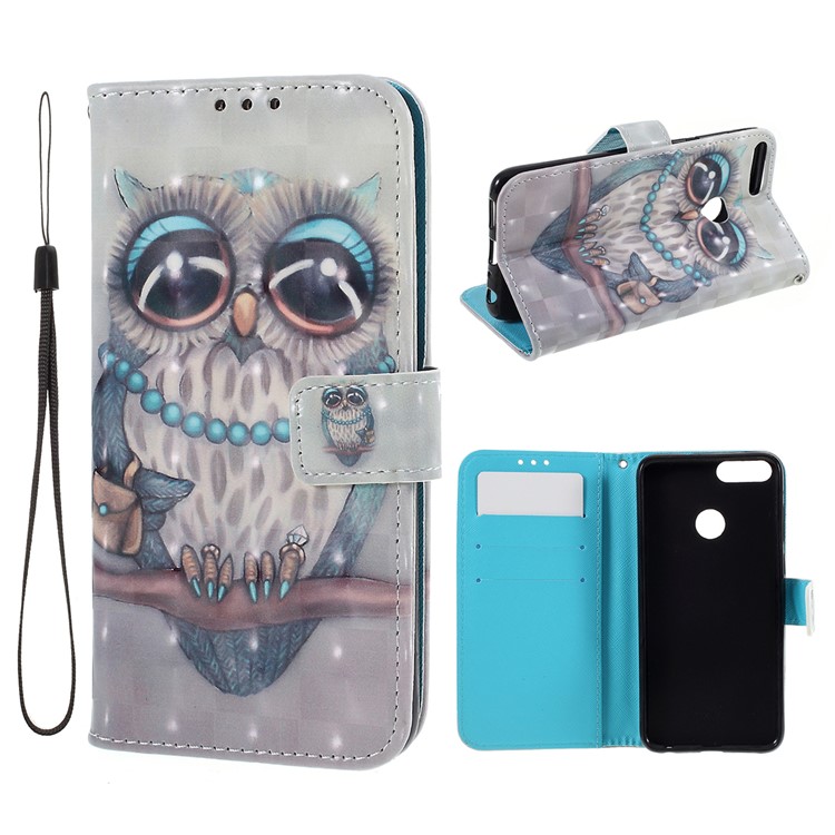 Pattern Printing Leather Wallet Case for Huawei P Smart / Enjoy 7S - Owl Pattern-1