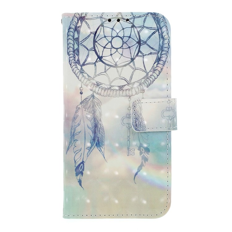 Pattern Printing Leather Wallet Cover for Huawei P Smart / Enjoy 7S - Feather Dream Catcher-1