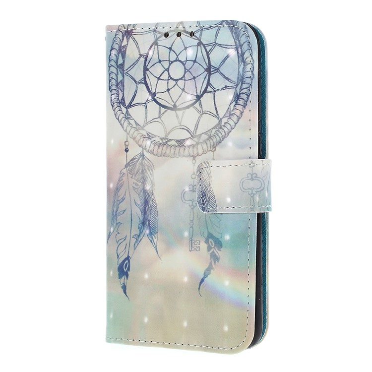 Pattern Printing Leather Wallet Cover for Huawei P Smart / Enjoy 7S - Feather Dream Catcher-2