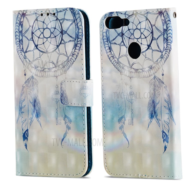Pattern Printing Leather Wallet Cover for Huawei P Smart / Enjoy 7S - Feather Dream Catcher-8