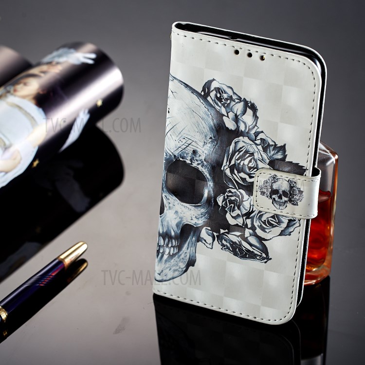 Pattern Printing Leather Wallet Shell Case for Huawei P Smart / Enjoy 7S - Cool Skull-7