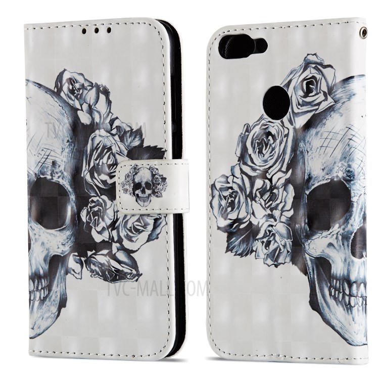 Pattern Printing Leather Wallet Shell Case for Huawei P Smart / Enjoy 7S - Cool Skull-8