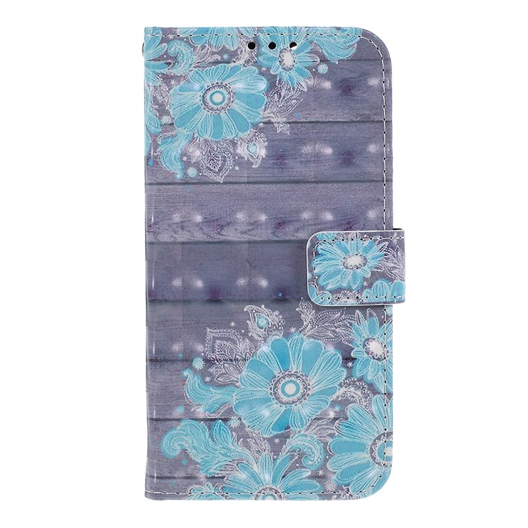 Pattern Printing Magnetic Leather Wallet Case for Huawei P Smart / Enjoy 7S - Blue Flower-1