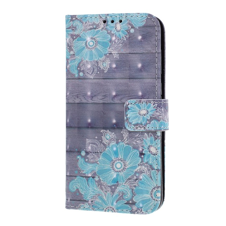 Pattern Printing Magnetic Leather Wallet Case for Huawei P Smart / Enjoy 7S - Blue Flower-2