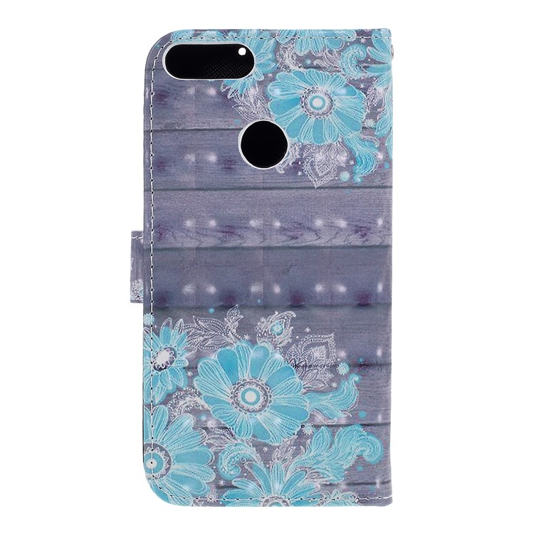 Pattern Printing Magnetic Leather Wallet Case for Huawei P Smart / Enjoy 7S - Blue Flower-3