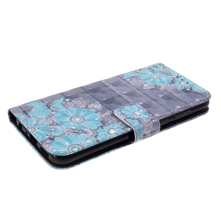 Pattern Printing Magnetic Leather Wallet Case for Huawei P Smart / Enjoy 7S - Blue Flower-4