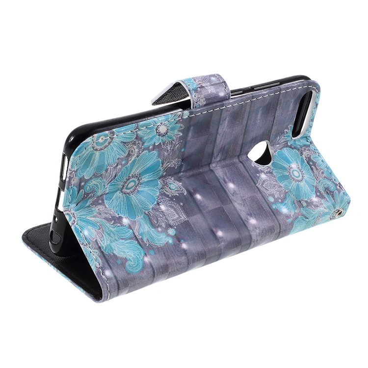 Pattern Printing Magnetic Leather Wallet Case for Huawei P Smart / Enjoy 7S - Blue Flower-5