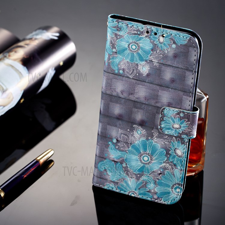 Pattern Printing Magnetic Leather Wallet Case for Huawei P Smart / Enjoy 7S - Blue Flower-7