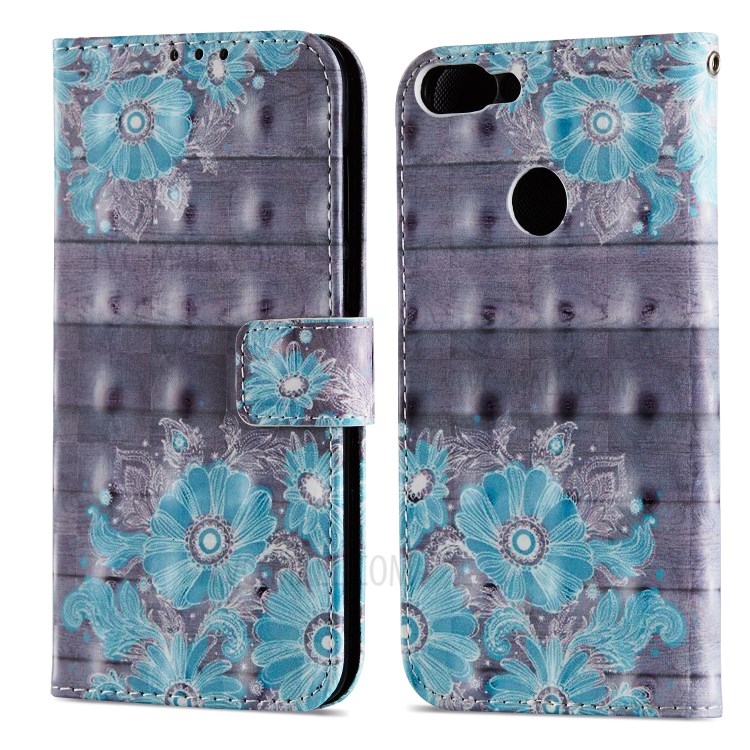 Pattern Printing Magnetic Leather Wallet Case for Huawei P Smart / Enjoy 7S - Blue Flower-8