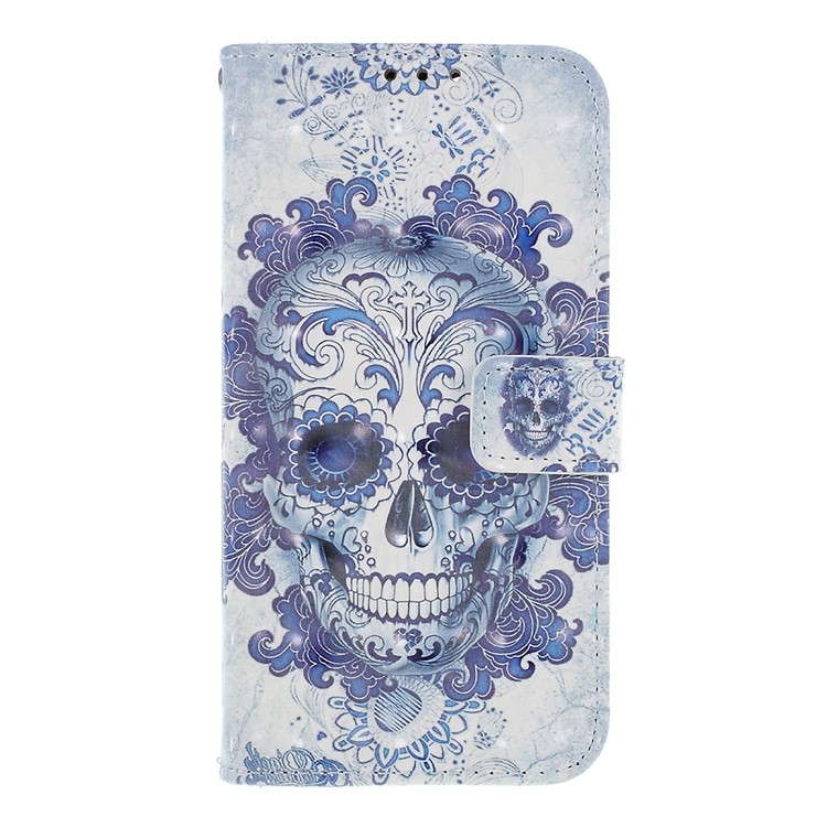Pattern Printing Wallet Leather Stand Case for Huawei P Smart / Enjoy 7S - Flowered Skull-1