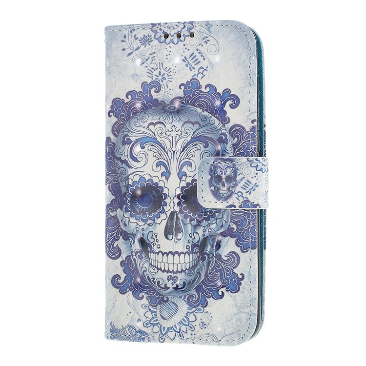 Pattern Printing Wallet Leather Stand Case for Huawei P Smart / Enjoy 7S - Flowered Skull-2