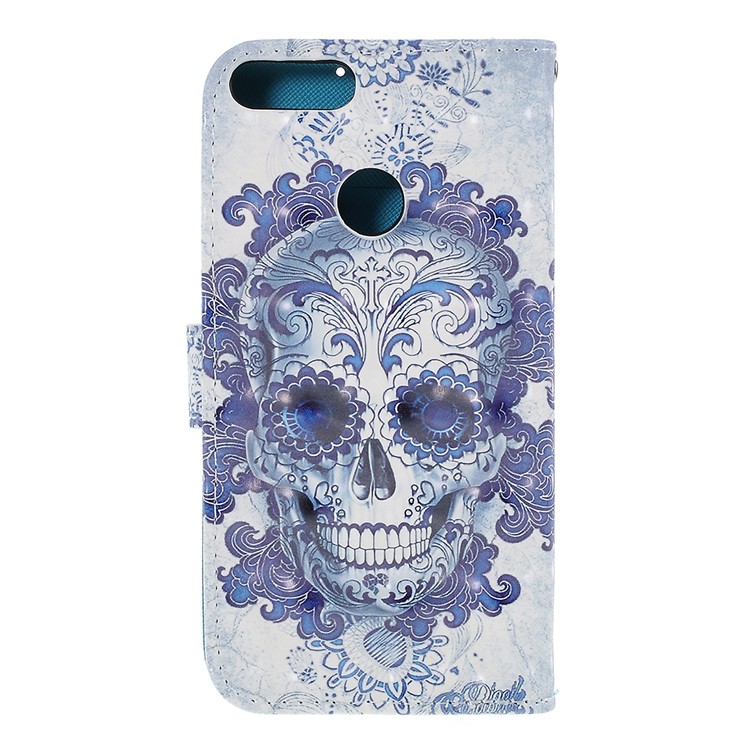 Pattern Printing Wallet Leather Stand Case for Huawei P Smart / Enjoy 7S - Flowered Skull-3