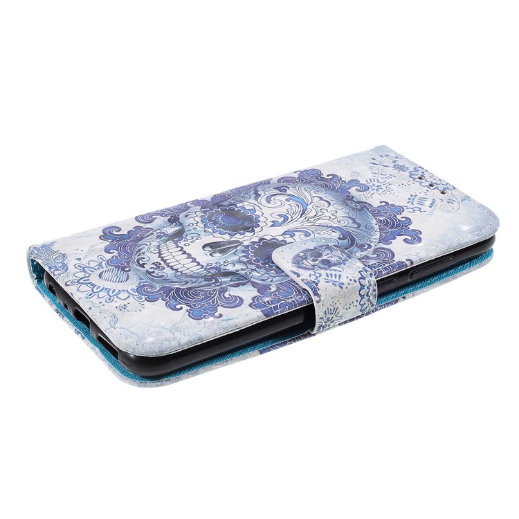 Pattern Printing Wallet Leather Stand Case for Huawei P Smart / Enjoy 7S - Flowered Skull-4