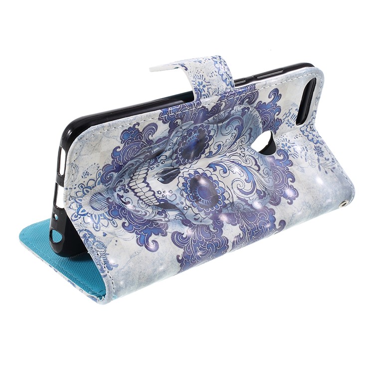 Pattern Printing Wallet Leather Stand Case for Huawei P Smart / Enjoy 7S - Flowered Skull-5