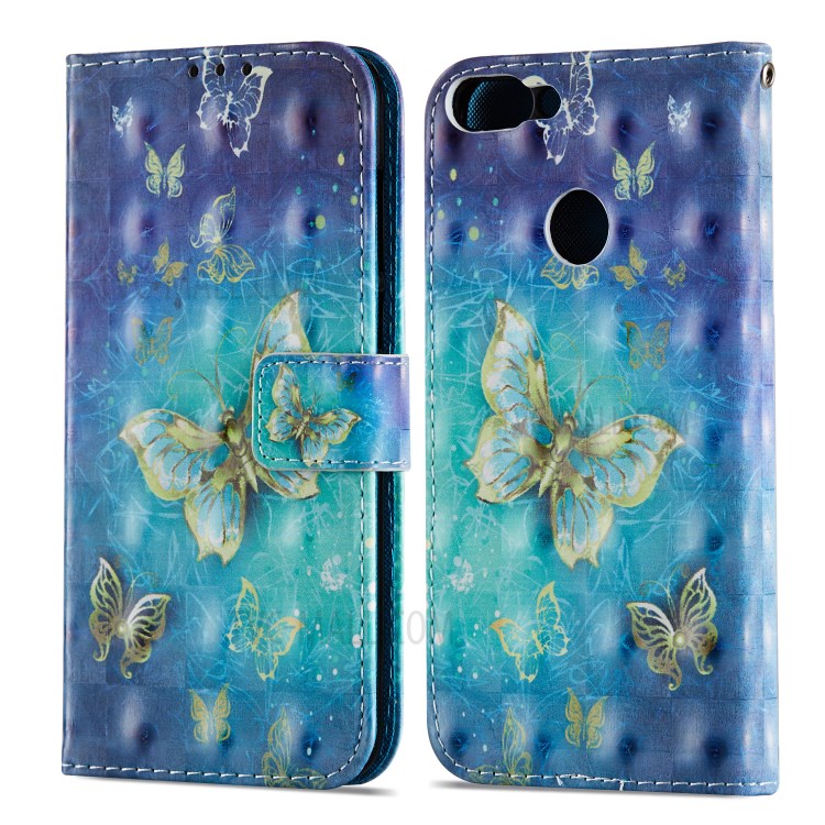 Pattern Printing Phone Leather Wallet Case for Huawei P Smart / Enjoy 7S - Butterfly Pattern-7