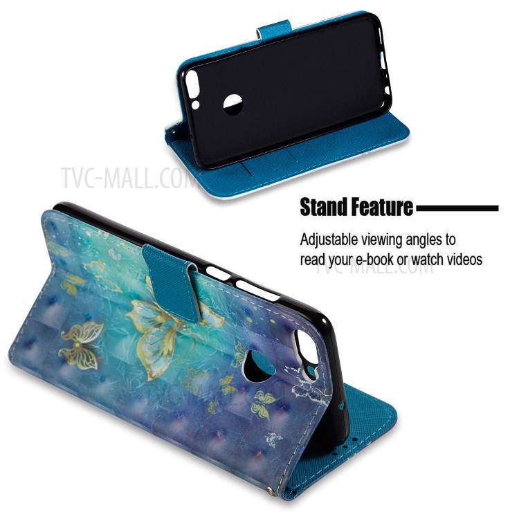 Pattern Printing Phone Leather Wallet Case for Huawei P Smart / Enjoy 7S - Butterfly Pattern-8