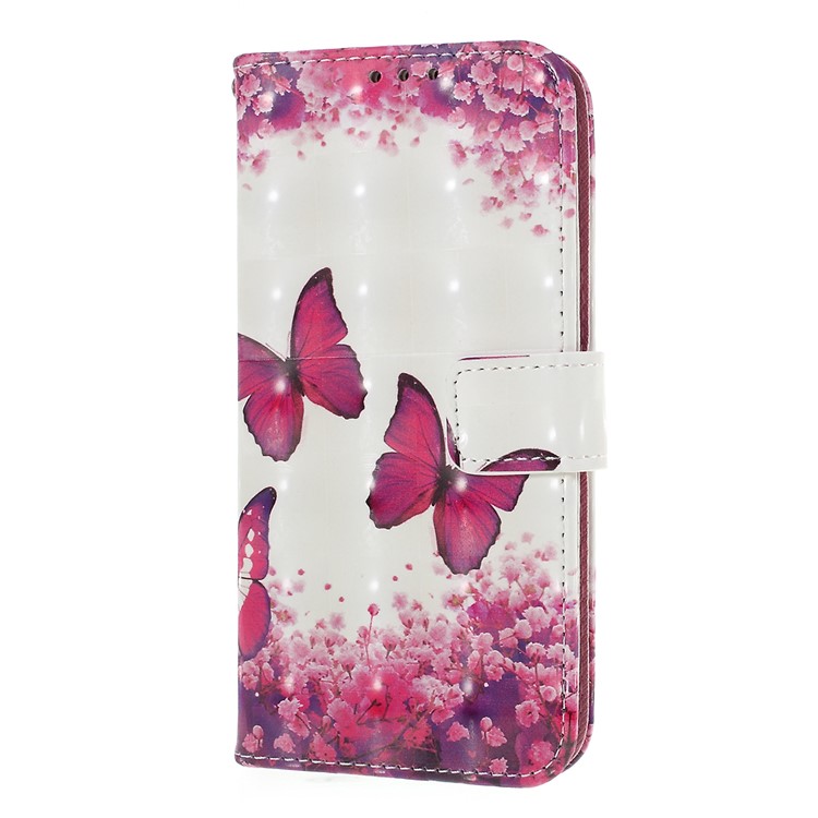 Pattern Printing Magnetic Leather Stand Cover for Huawei P Smart / Enjoy 7S - Butterfly and Flower-2