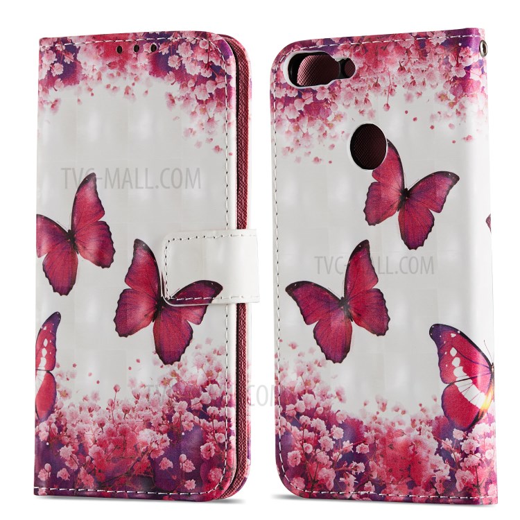Pattern Printing Magnetic Leather Stand Cover for Huawei P Smart / Enjoy 7S - Butterfly and Flower-8