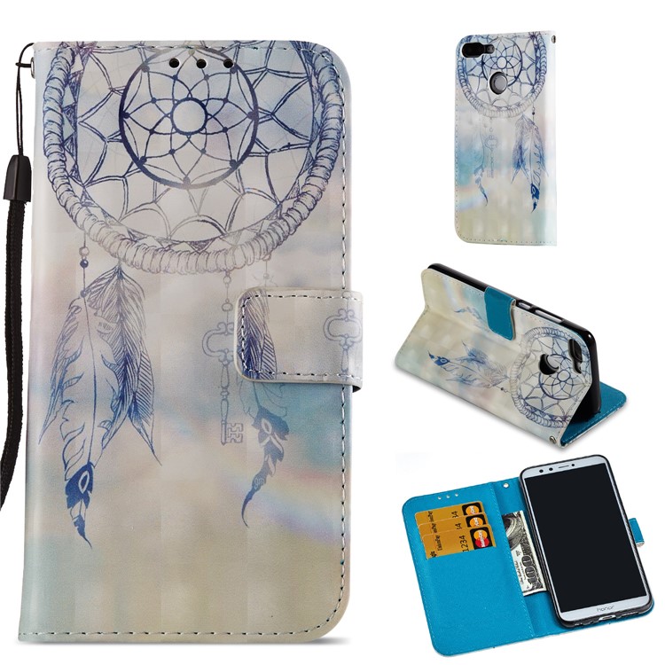 Light Spot Decor Pattern Printing Wallet Leather Phone Case for Huawei Honor 9 Lite / 9 Youth Edition - Dream Catcher-1