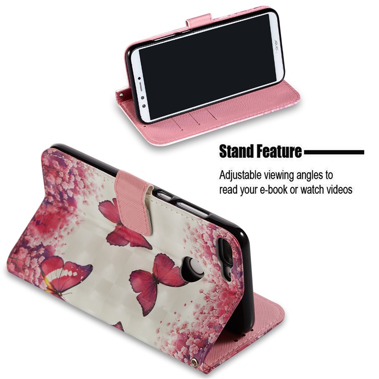 Light Spot Decor Pattern Printing Wallet Leather Phone Cover for Huawei Honor 9 Lite / 9 Youth Edition - Butterfly and Flower-5