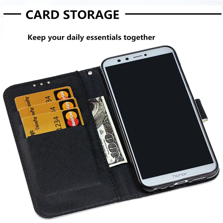 Light Spot Decor Pattern Printing Wallet Leather Phone Shell for Huawei Honor 9 Lite / 9 Youth Edition - Flowered Skull-9