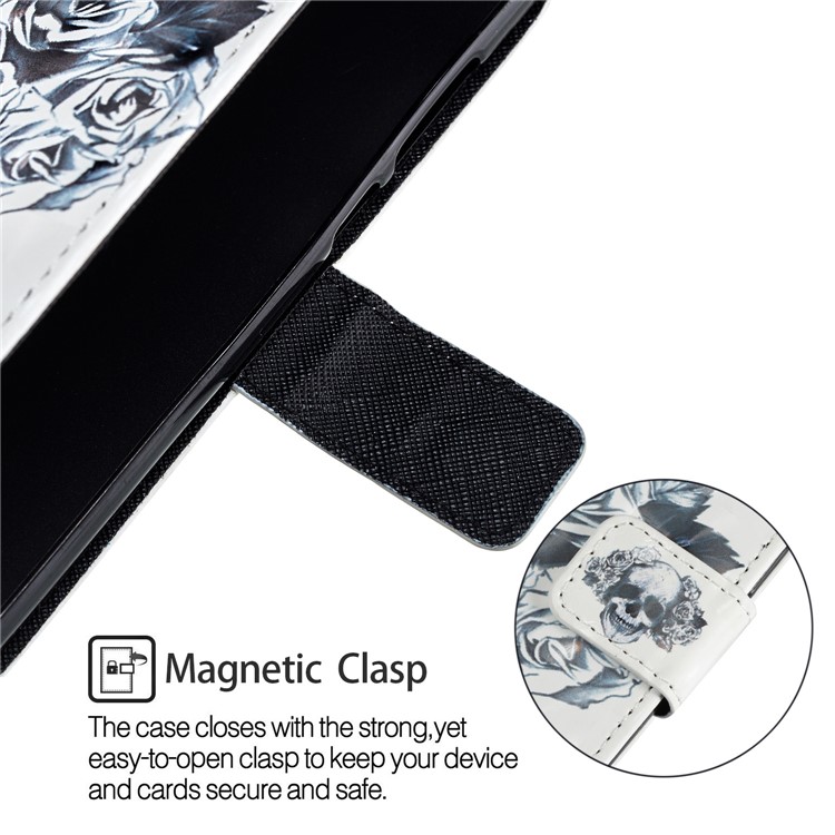 Light Spot Decor Pattern Printing Wallet Leather Phone Shell for Huawei Honor 9 Lite / 9 Youth Edition - Flowered Skull-11