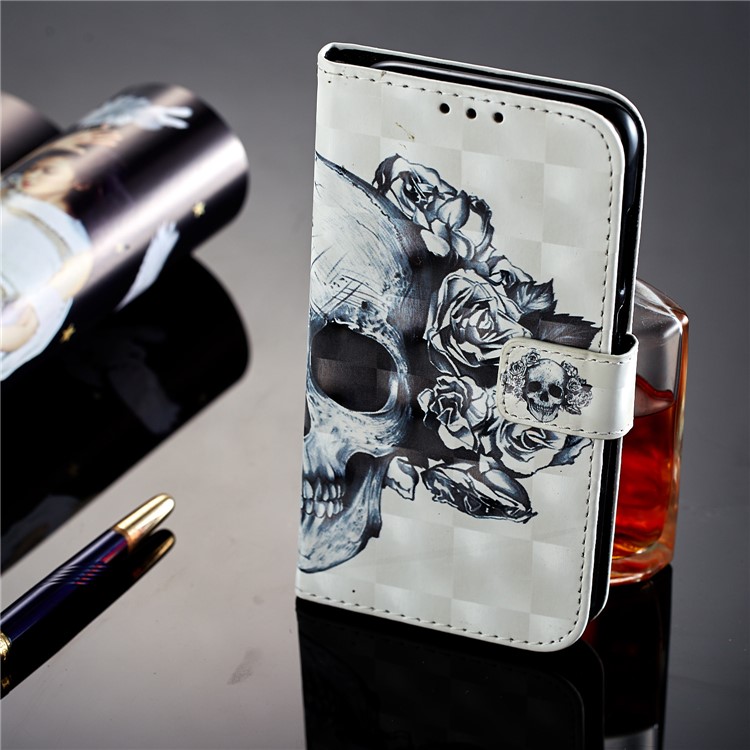 Light Spot Decor Pattern Printing Wallet Leather Phone Shell for Huawei Honor 9 Lite / 9 Youth Edition - Flowered Skull-13