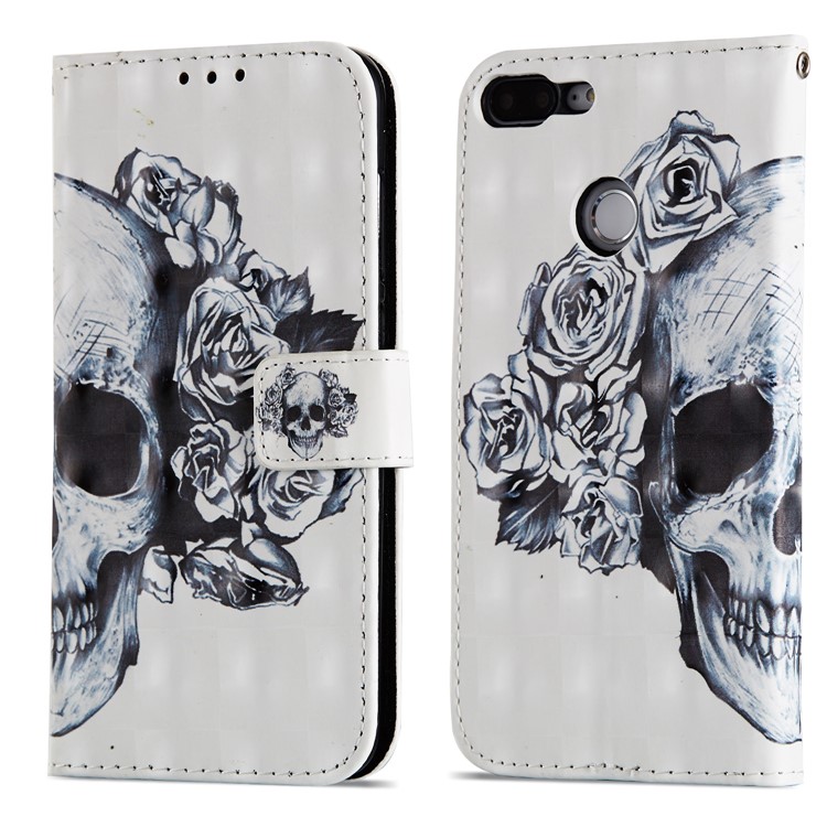 Light Spot Decor Pattern Printing Wallet Leather Phone Shell for Huawei Honor 9 Lite / 9 Youth Edition - Flowered Skull-15