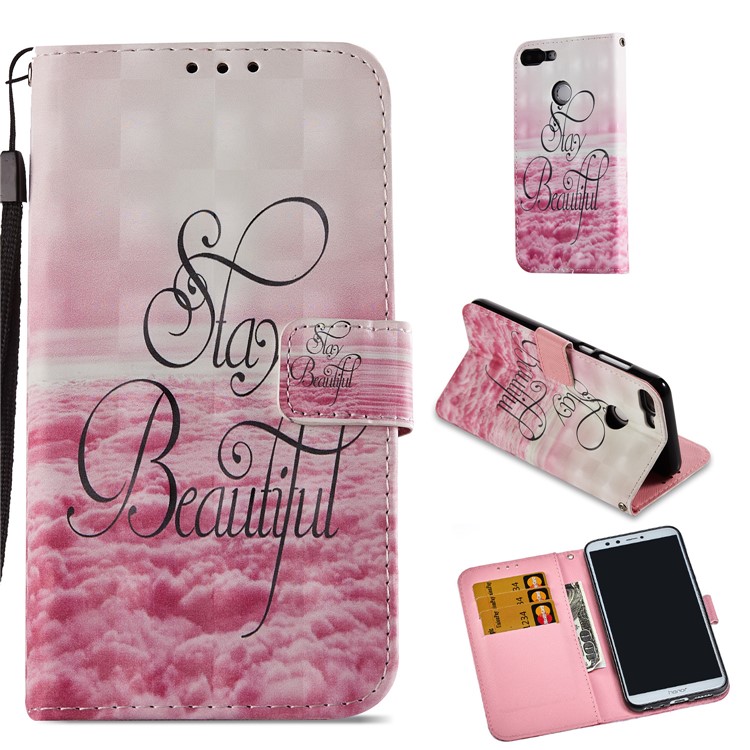 Light Spot Decor Pattern Printing Leather Wallet Case for Huawei Honor 9 Lite / 9 Youth Edition - Stay Beautiful-1