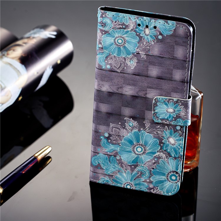 Light Spot Decor Pattern Printing Leather Wallet Cover for Huawei Honor 9 Lite / 9 Youth Edition - Blue Flower-13