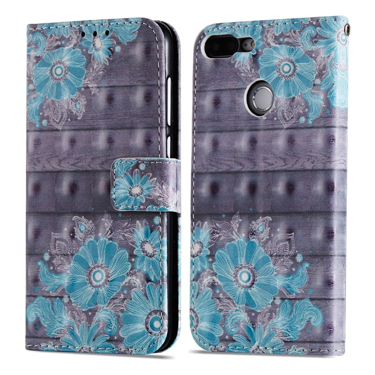 Light Spot Decor Pattern Printing Leather Wallet Cover for Huawei Honor 9 Lite / 9 Youth Edition - Blue Flower-15