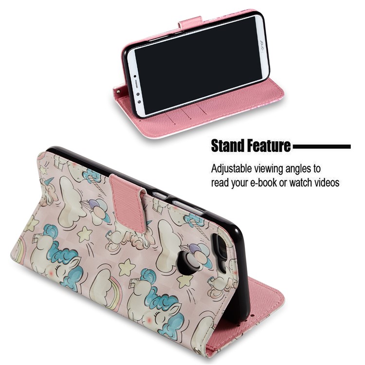 Light Spot Decor Pattern Printing Leather Wallet Shell for Huawei Honor 9 Lite / 9 Youth Edition - Unicorn-5