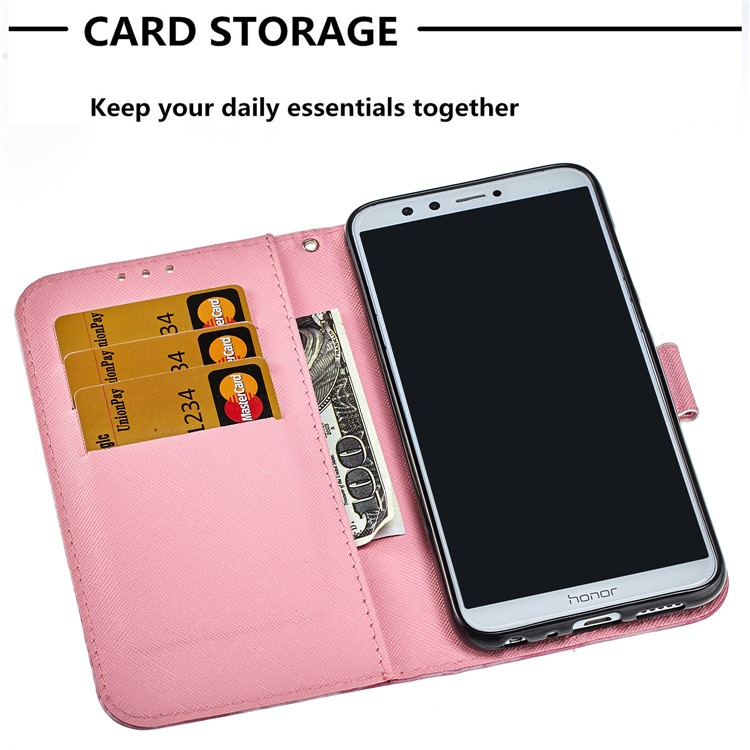 Light Spot Decor Pattern Printing Leather Wallet Shell for Huawei Honor 9 Lite / 9 Youth Edition - Unicorn-9