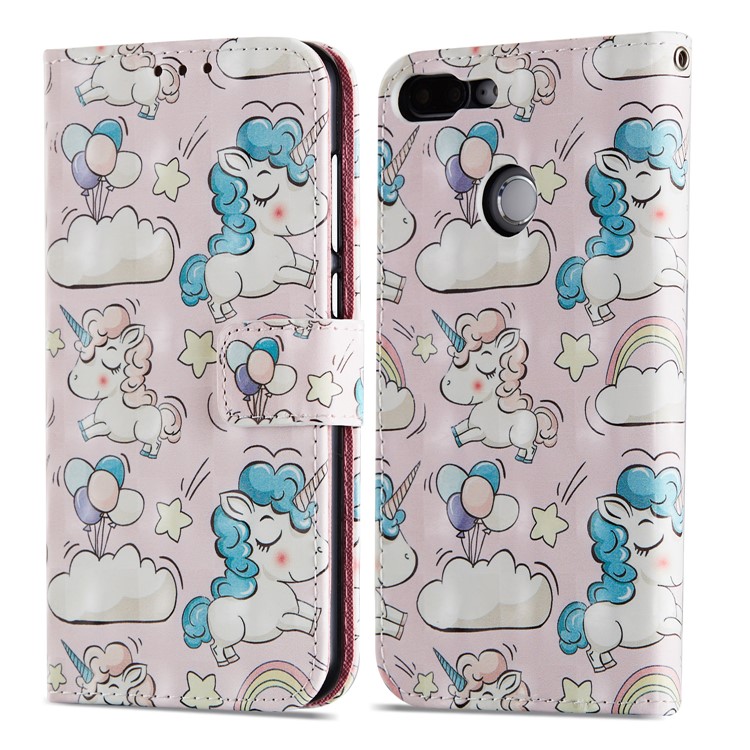 Light Spot Decor Pattern Printing Leather Wallet Shell for Huawei Honor 9 Lite / 9 Youth Edition - Unicorn-15