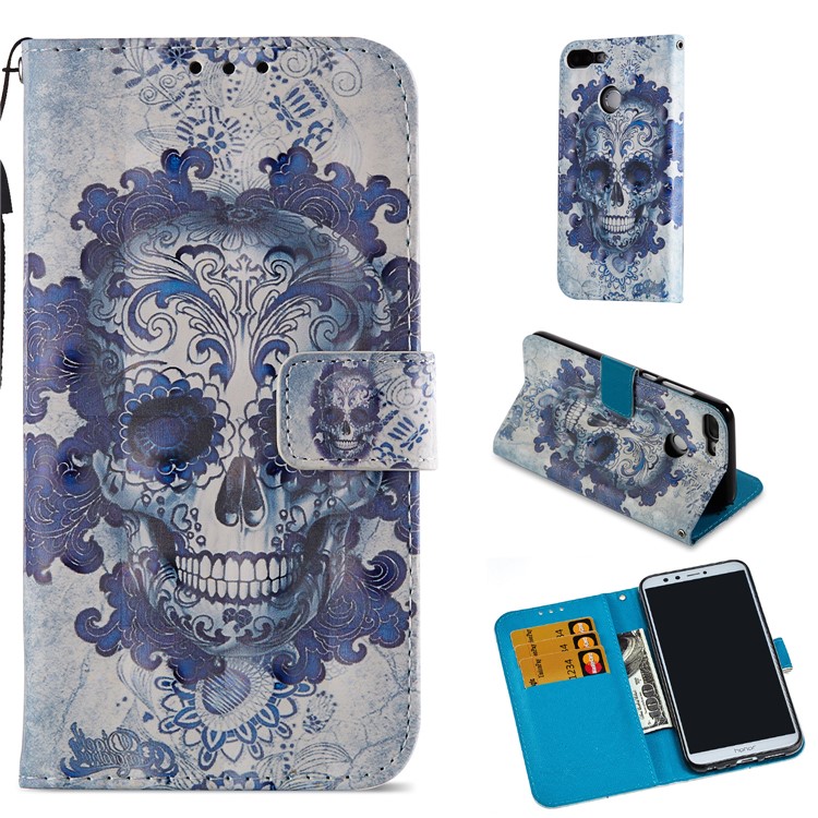 Patrón De Decoración De Punto De Luz Que Imprime La Cubierta Del Teléfono Móvil De La Protección Del Cuero De La PU Para Huawei Honor 9 Lite / Edición Juvenil 9 - Cráneo Fresco-1