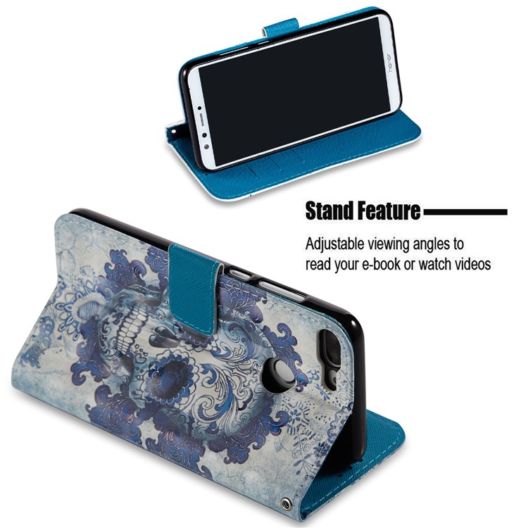 Patrón De Decoración De Punto De Luz Que Imprime La Cubierta Del Teléfono Móvil De La Protección Del Cuero De La PU Para Huawei Honor 9 Lite / Edición Juvenil 9 - Cráneo Fresco-5