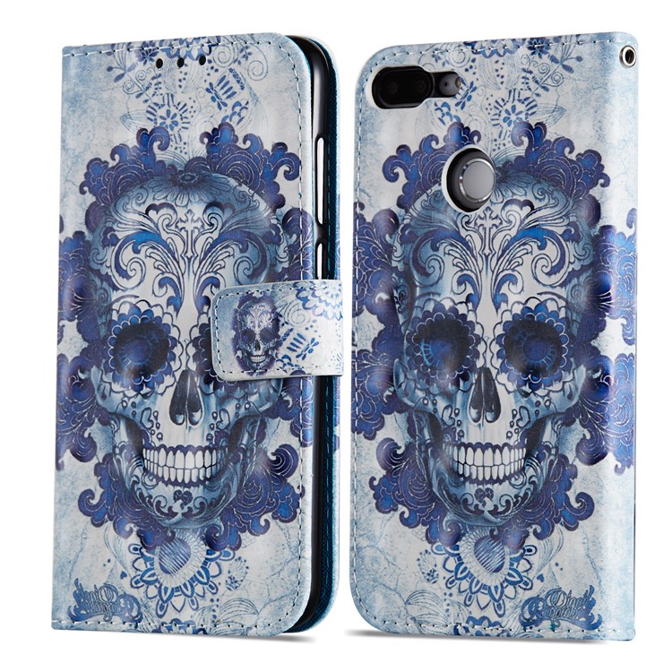 Patrón De Decoración De Punto De Luz Que Imprime La Cubierta Del Teléfono Móvil De La Protección Del Cuero De La PU Para Huawei Honor 9 Lite / Edición Juvenil 9 - Cráneo Fresco-15