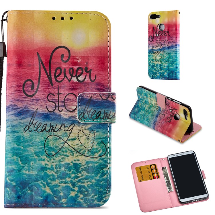Light Spot Decor Pattern Printing PU Leather Protection Mobile Phone Shell for Huawei Honor 9 Lite / 9 Youth Edition - Never Stop Dreaming-1